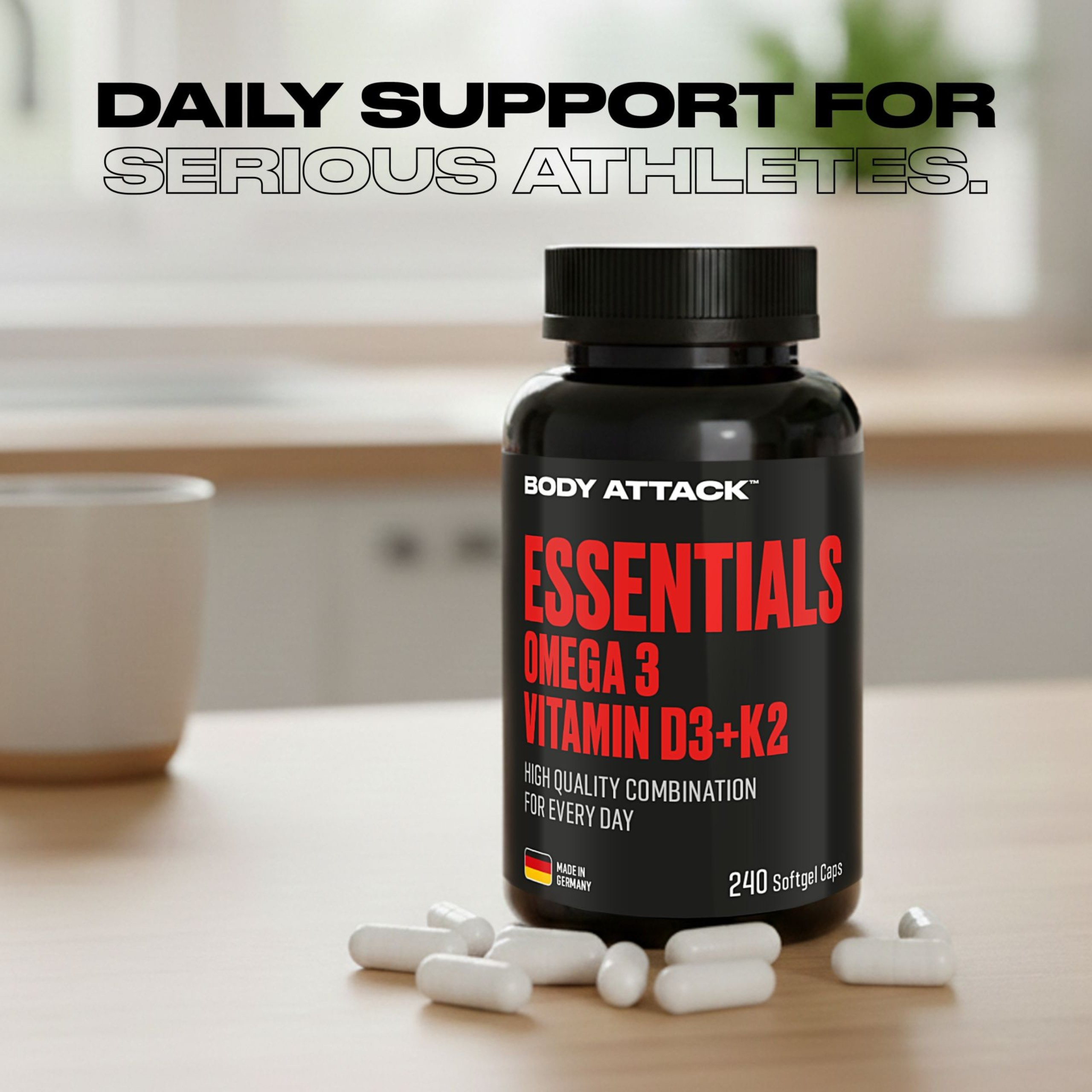 BODY ATTACK - Omega 3 Vitamin D3+K2 - 3x 240softgels