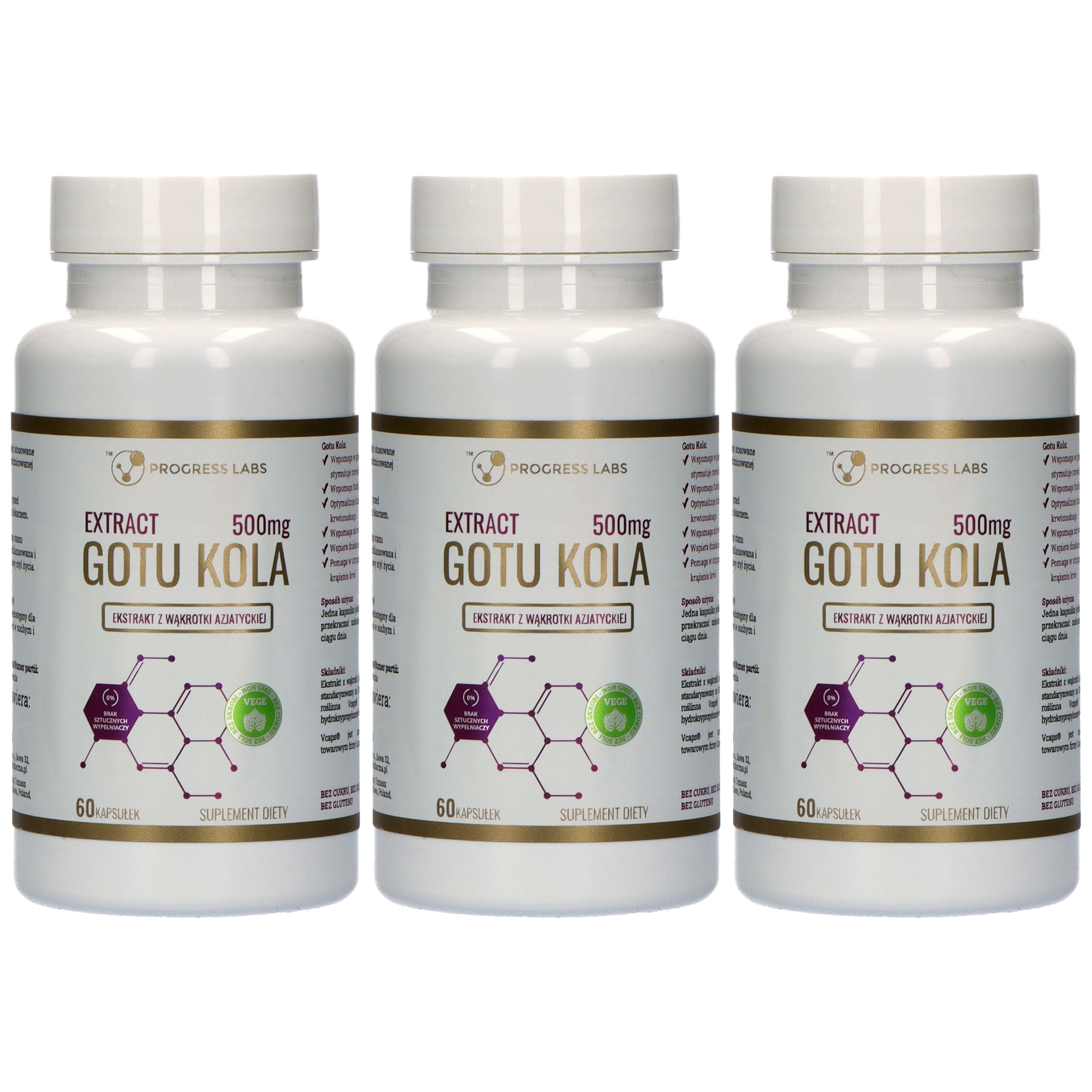 PROGRESS LABS Extract Gotu Kola 500mg - 3x 60caps