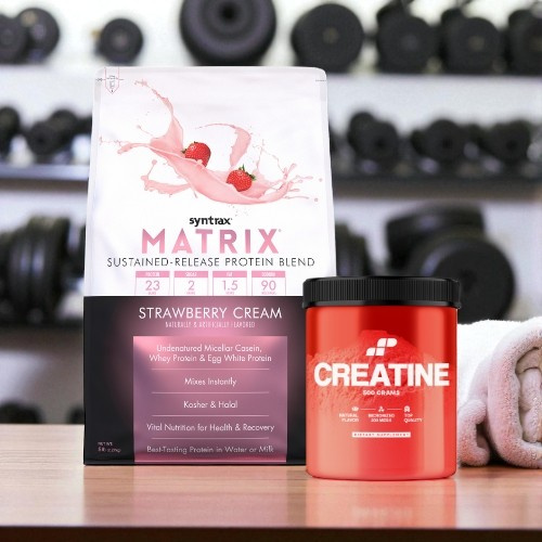 Białko Syntrax Matrix 5.0 Strawberry 2270g (75 porcji) + Kreatyna MP Nutrition Monohydrate 500g (100 porcji)