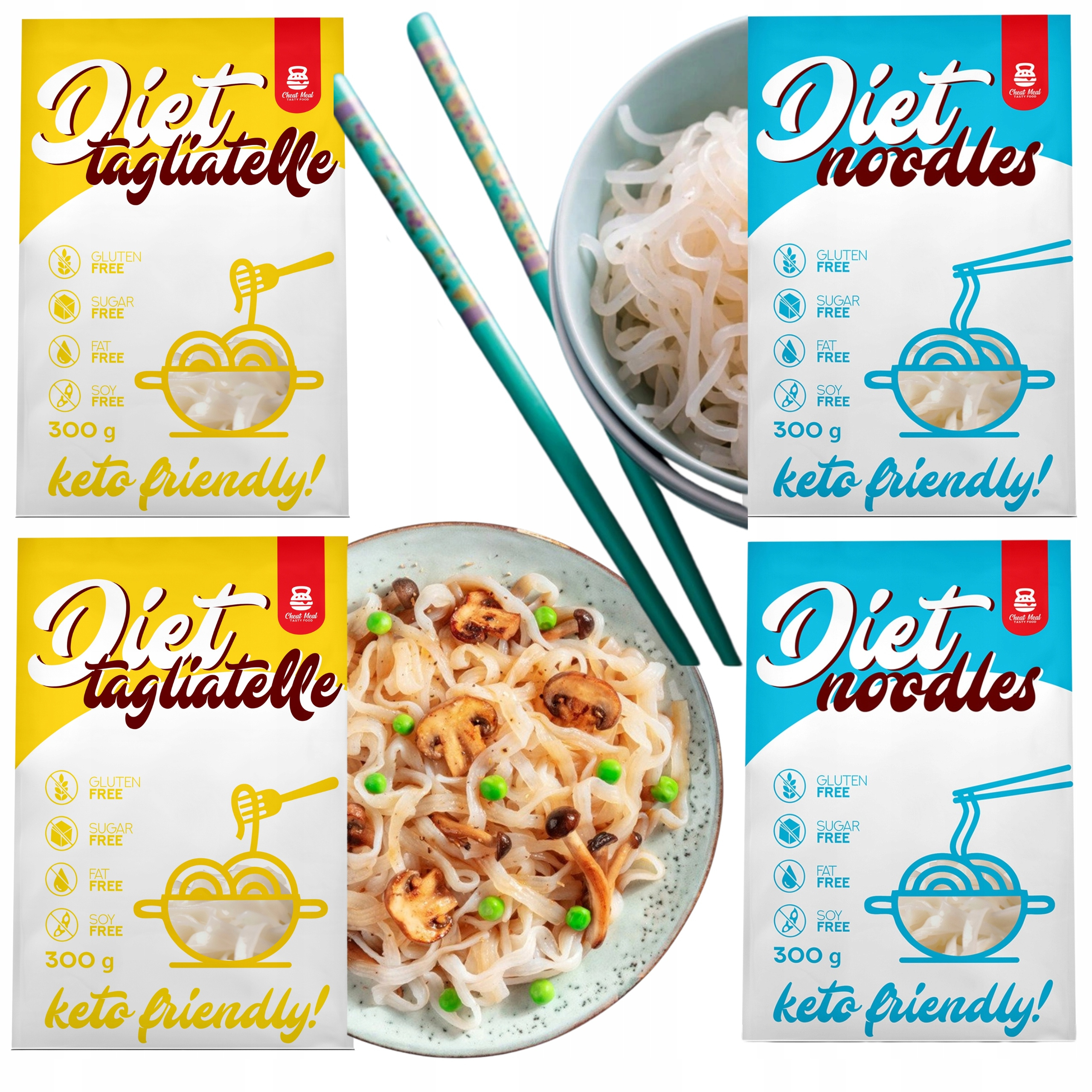 Cheat Meal Nutrition Diet 2x Tagliatelle + 2x Noodles - 4x 400g (4x 300g netto) - Makaron dietetyczny