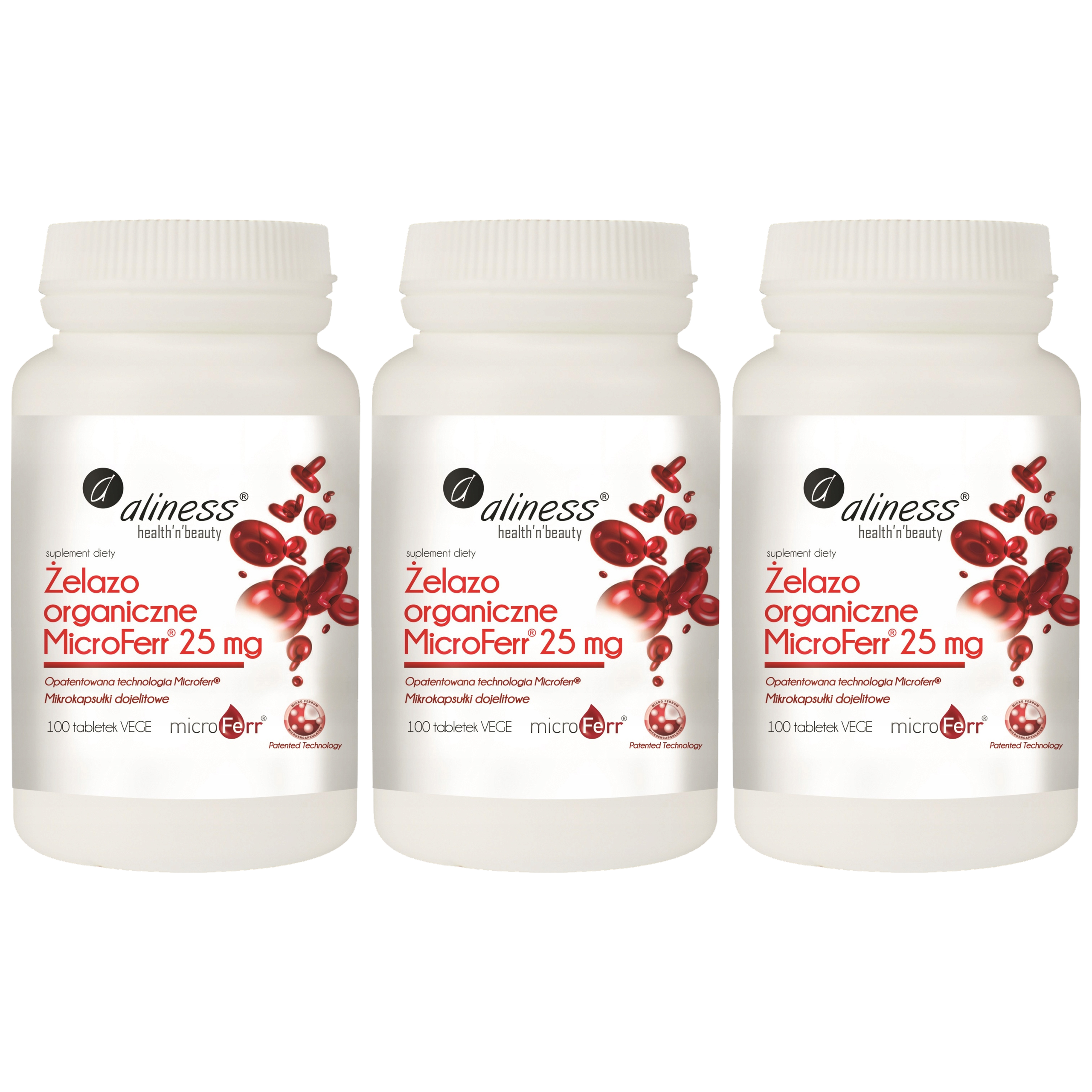 ALINESS - Żelazo Organiczne Microferr 25mg - 3x 100tabs.