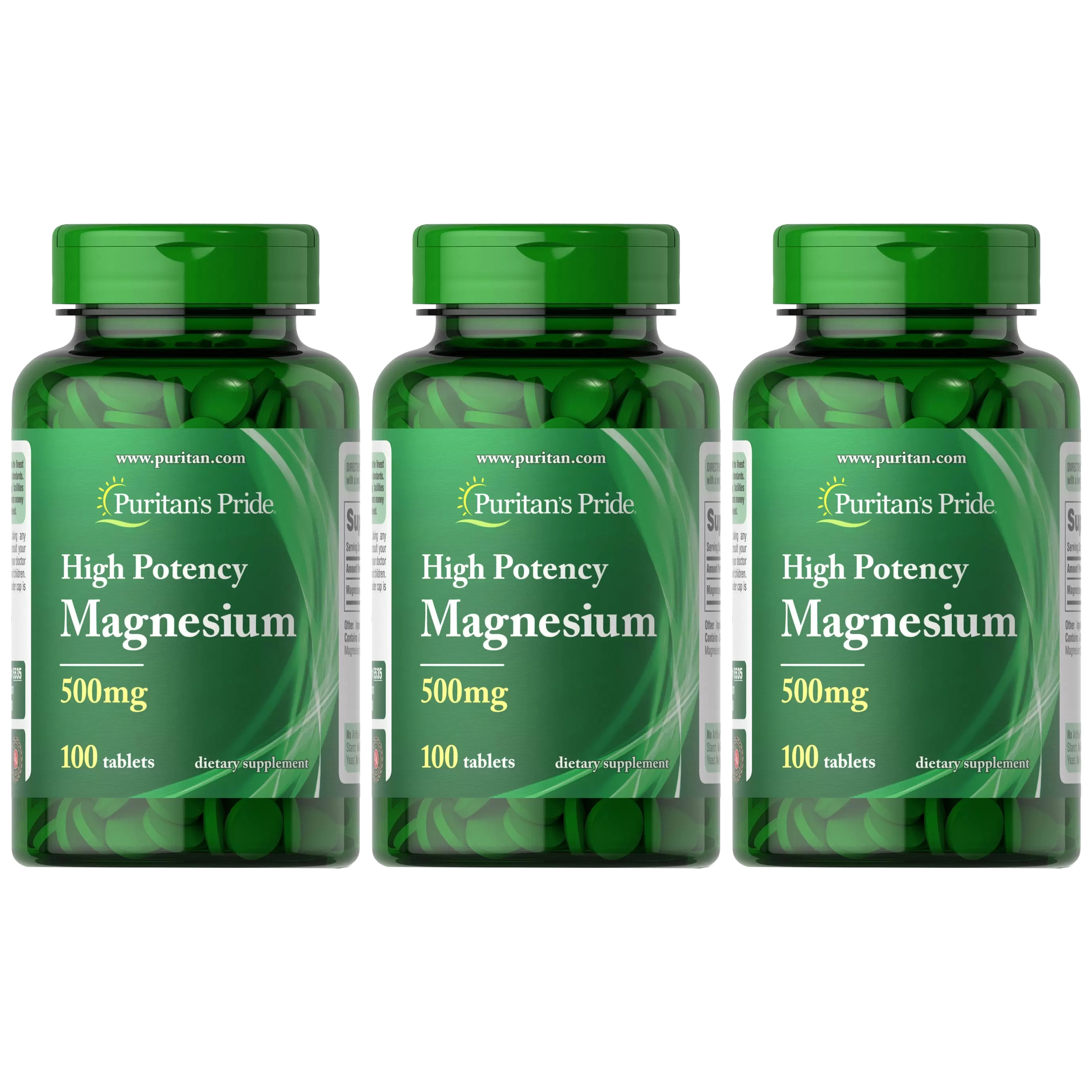 Puritan's Pride High Potency Magnesium 500mg - 100tabs - 3x Magnez