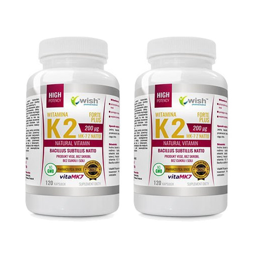WISH Pharmaceutical Vitamin K2 Mk-7 Natto 200mcg - 2x 120caps