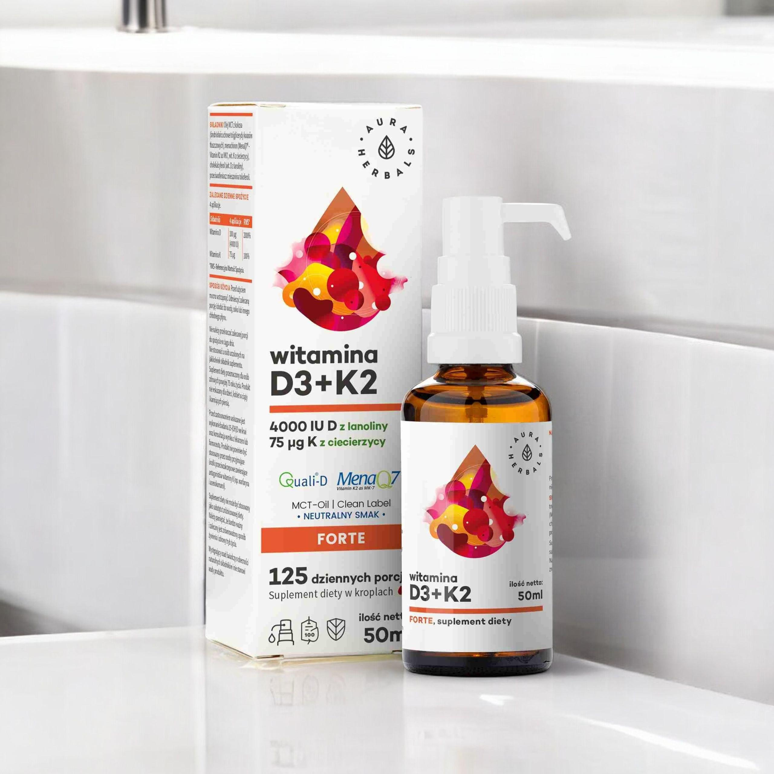 AURA HERBALS - Vitamin D3 4000 IU + K2 MCT - 2x 50ml