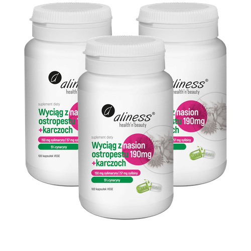 ALINESS - Wyciąg z Nasion Ostropestu 190mg + Karczoch - 3x 100caps.