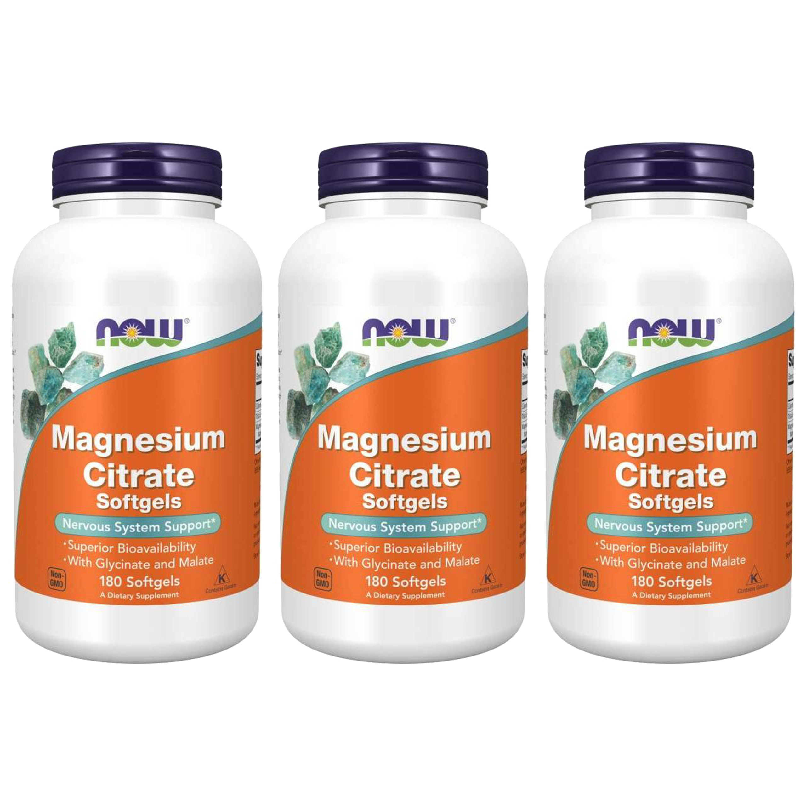 NOW Magnesium Citrate - 3x 180vcaps