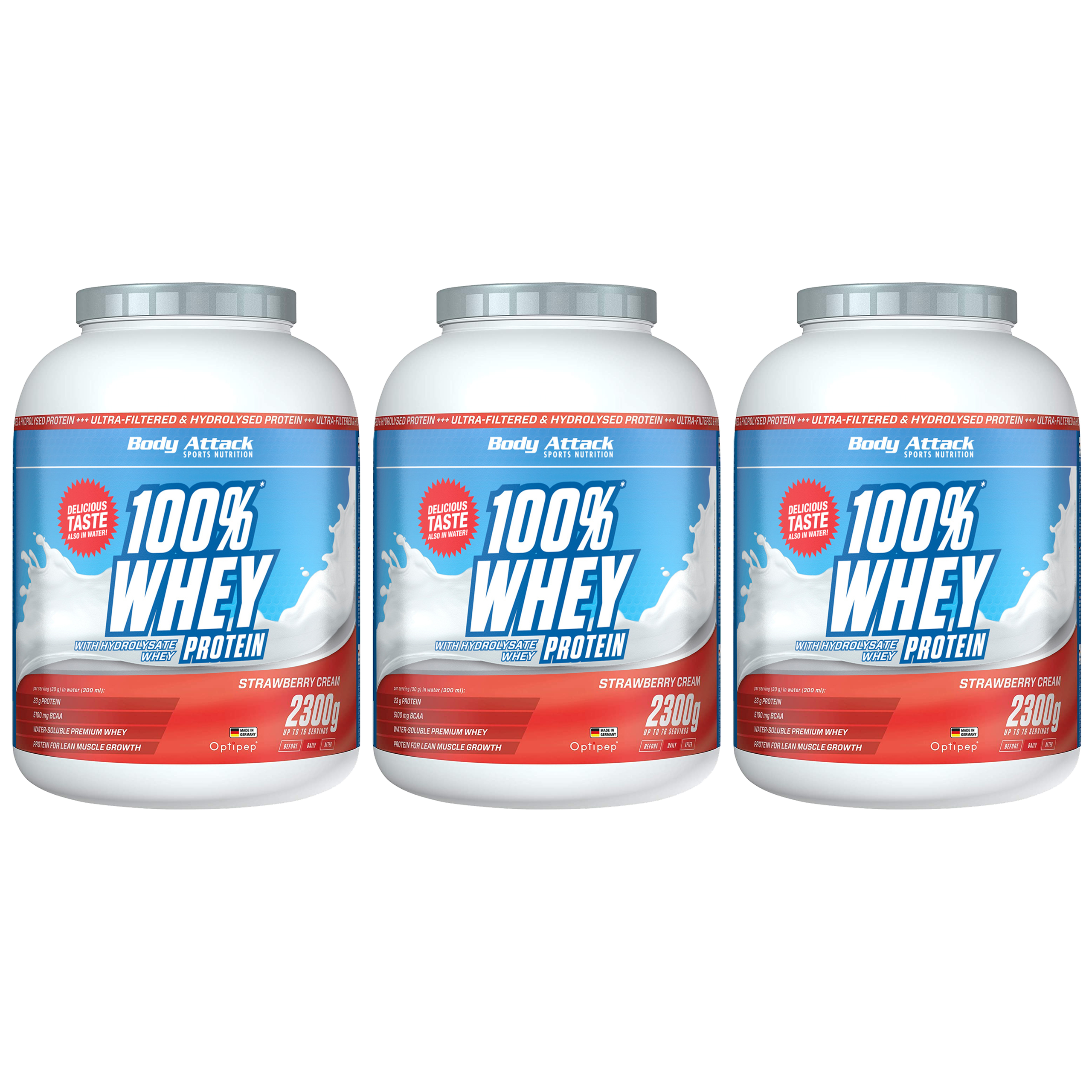 BODY ATTACK 100% Whey Protein - 3x 2300g