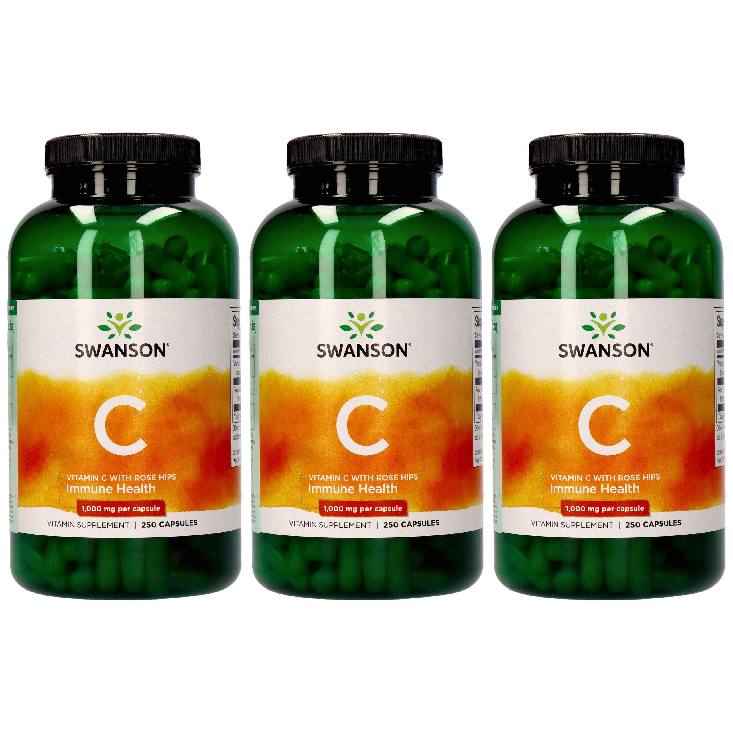 SWANSON Vitamin C 1000mg with Rose Hips - 3x 250caps.