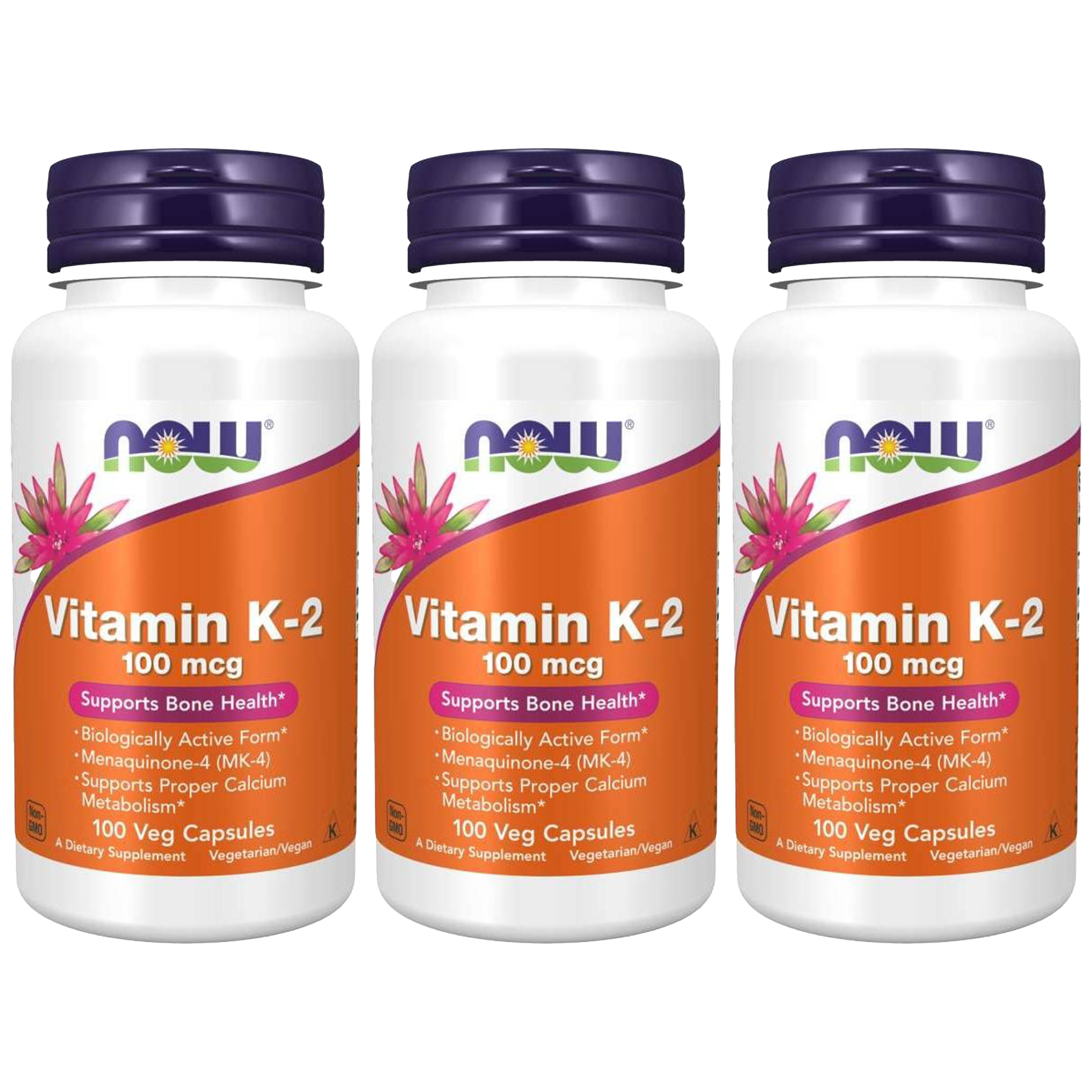 NOW Vitamin K-2 100mcg - 3x 100vegcaps