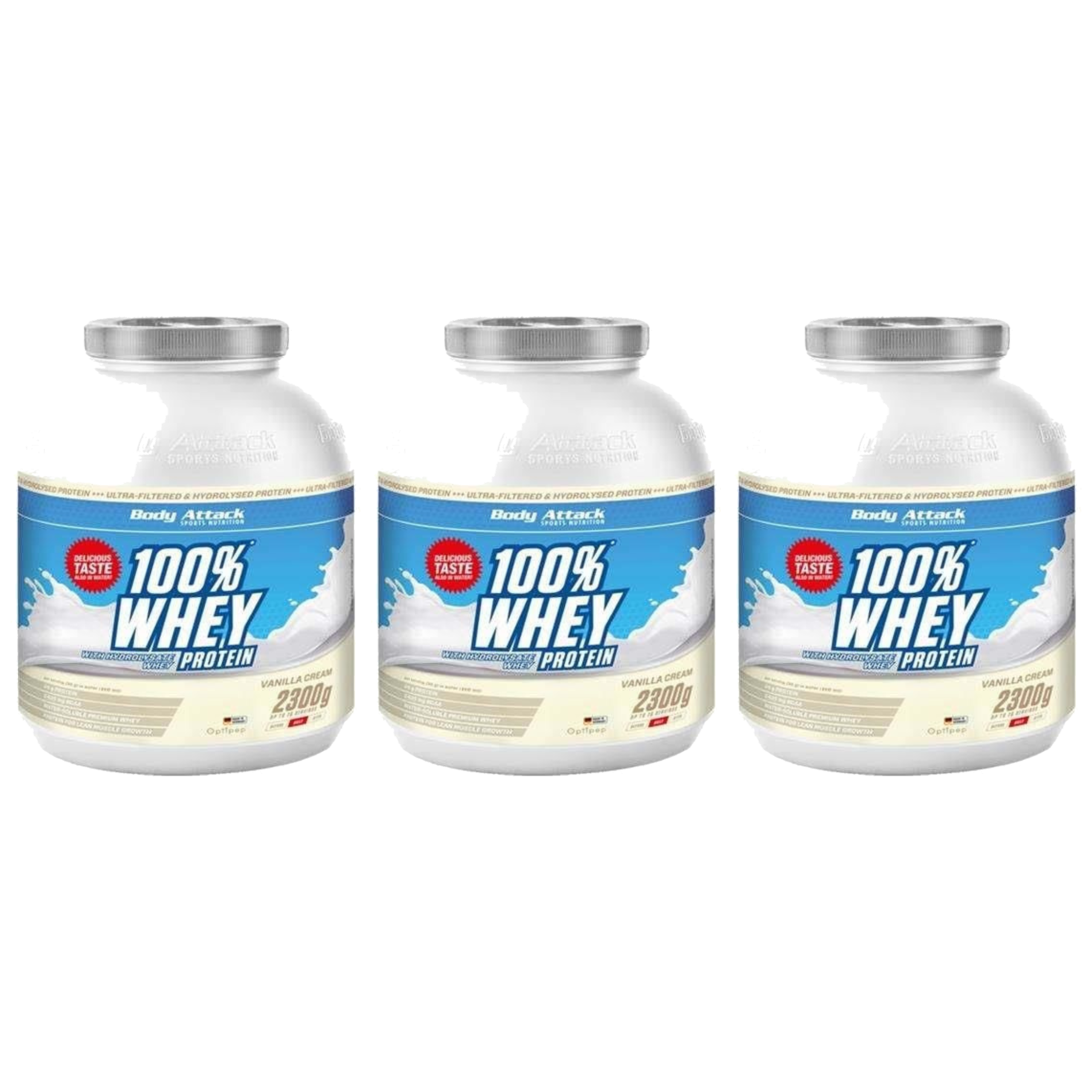 BODY ATTACK 100% Whey Protein - 3x 2300g