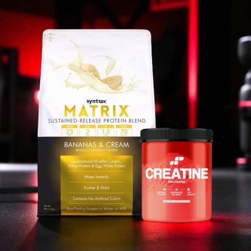 Białko Syntrax Matrix 5.0 Banana 2270g (75 porcji) + Kreatyna MP Nutrition Monohydrate 500g (100 porcji)