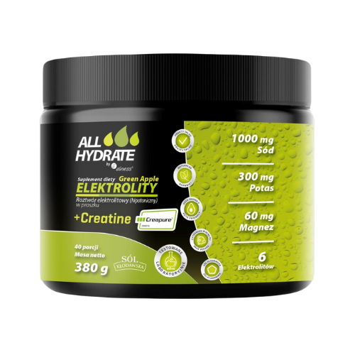 ALINESS - All Hydrate Elektolity+Creatine Creapure - 2x 380g - Green Apple
