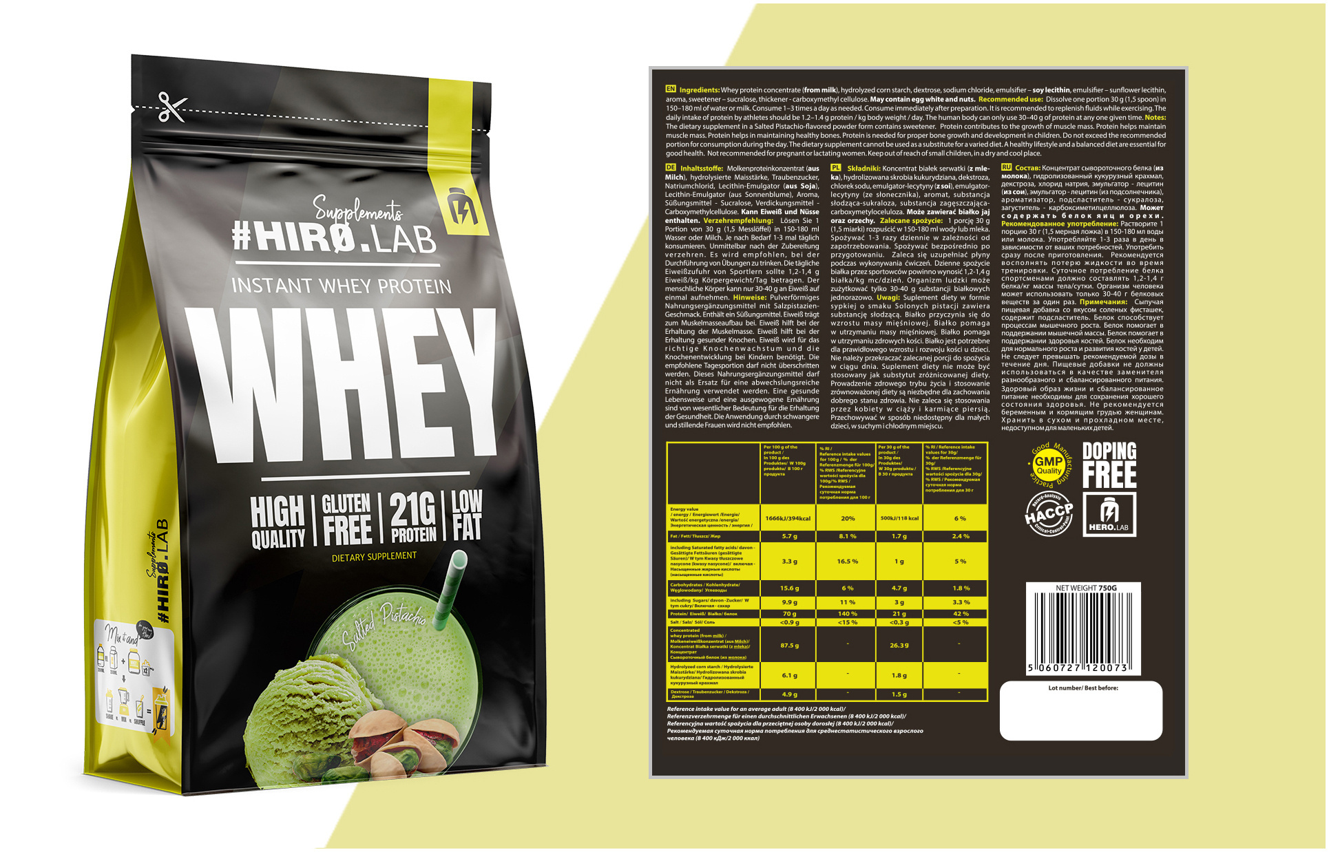 HIRO.LAB Instant Whey Protein - 3x 750g
