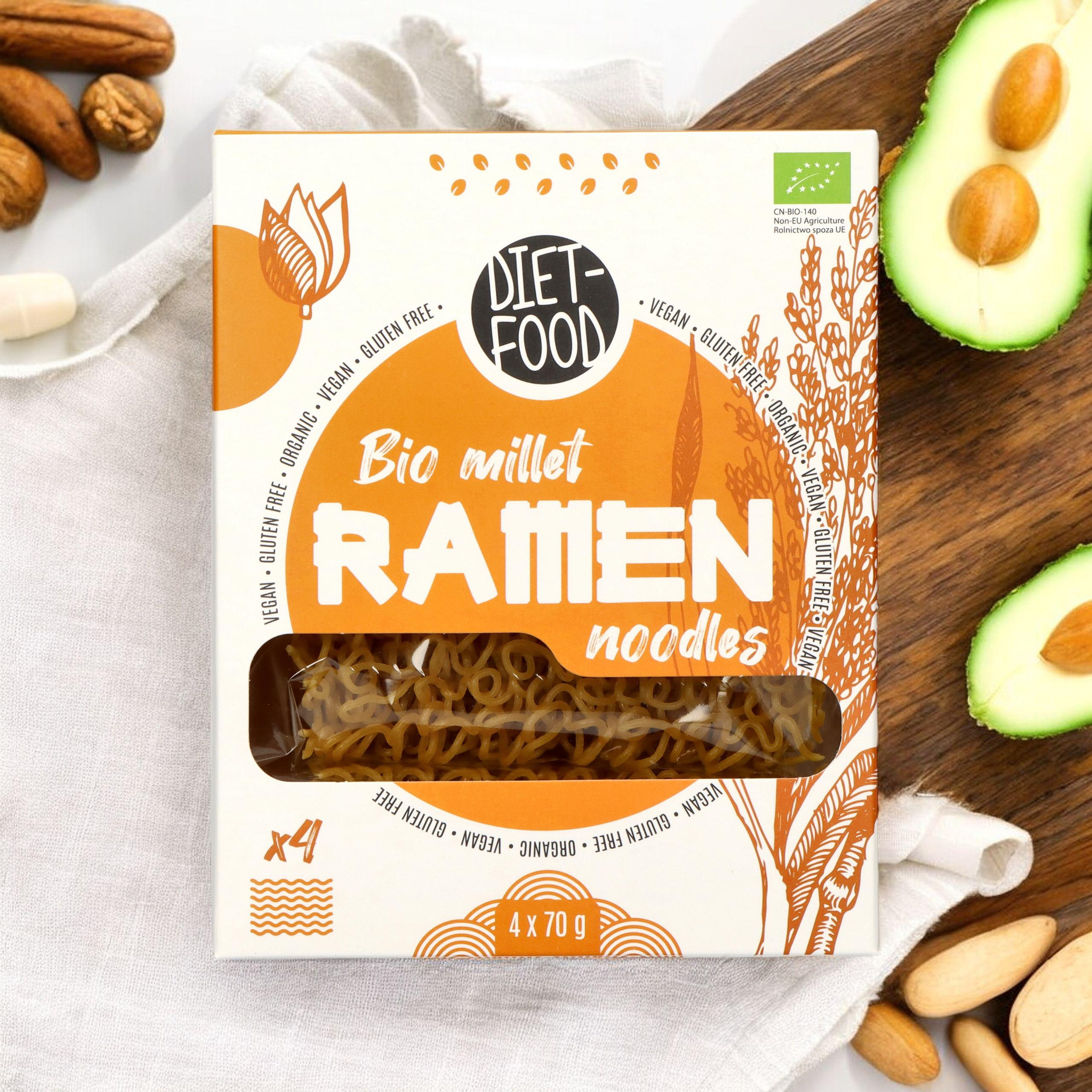 DIET FOOD Bio Millet Makaron Ramen Noodles - 4x2x 70g