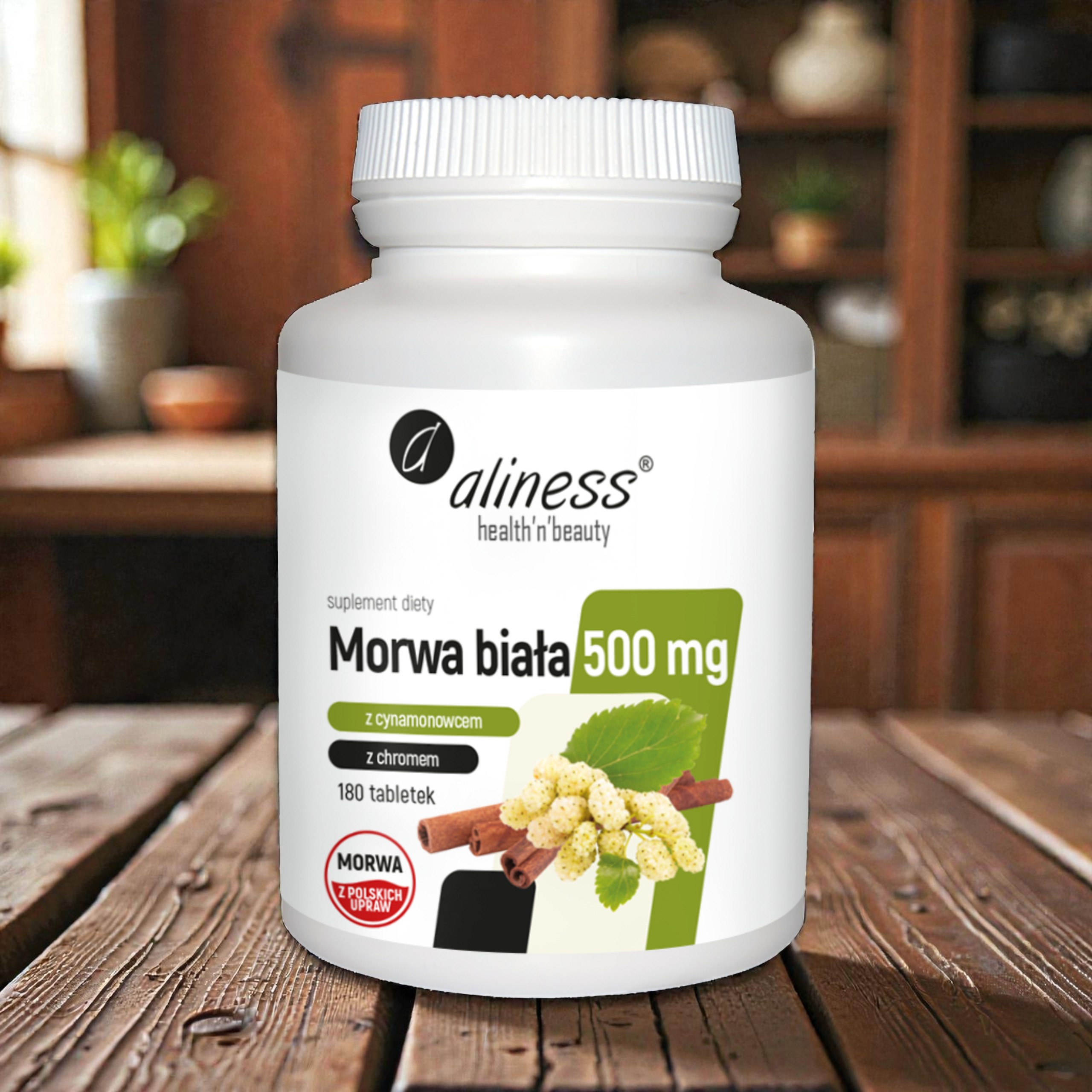 ALINESS - Morwa Biała 500mg z cynamonowcem i chromem - 180tabs.