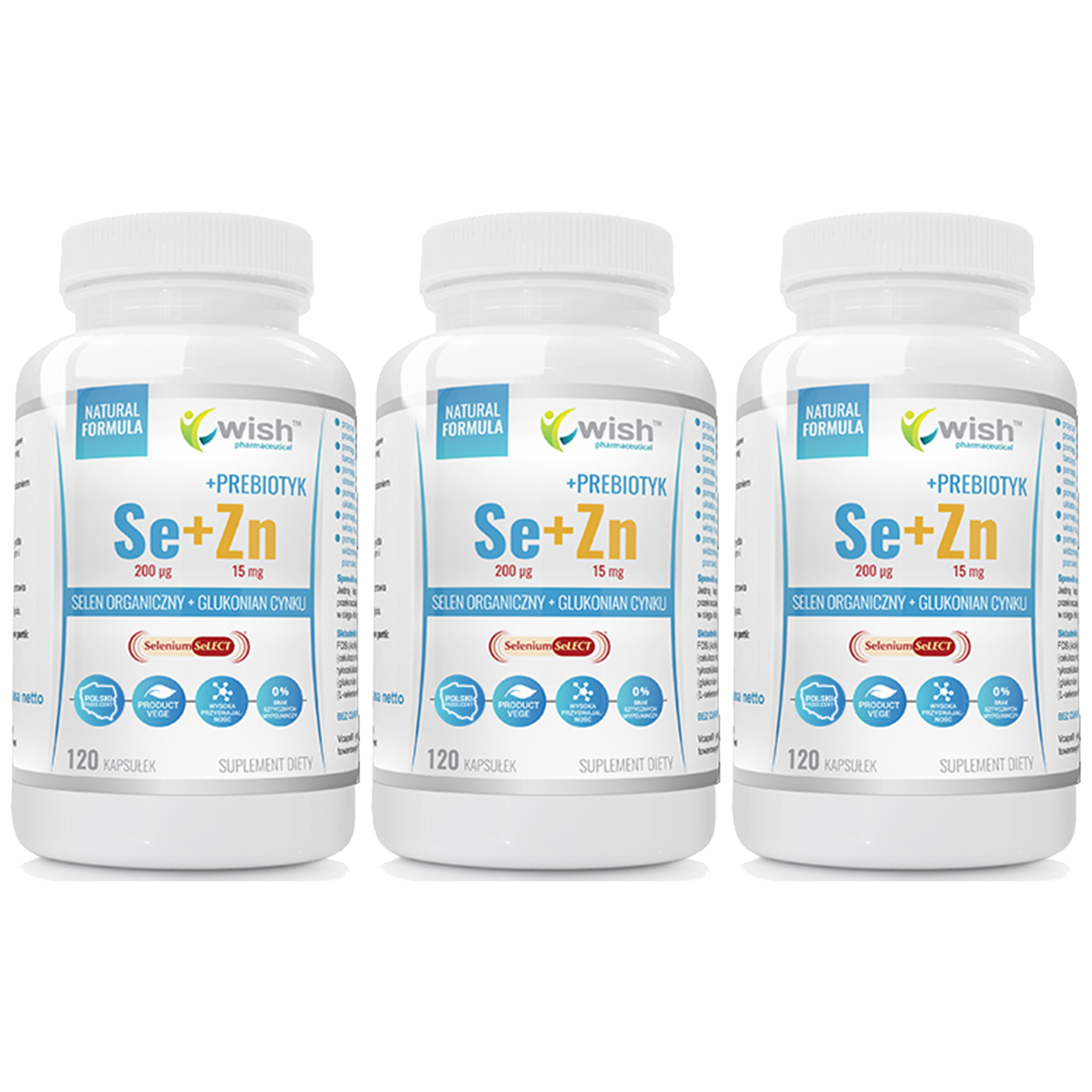 WISH Pharmaceutical Selen + Cynk + Prebiotyk - 3x 120caps