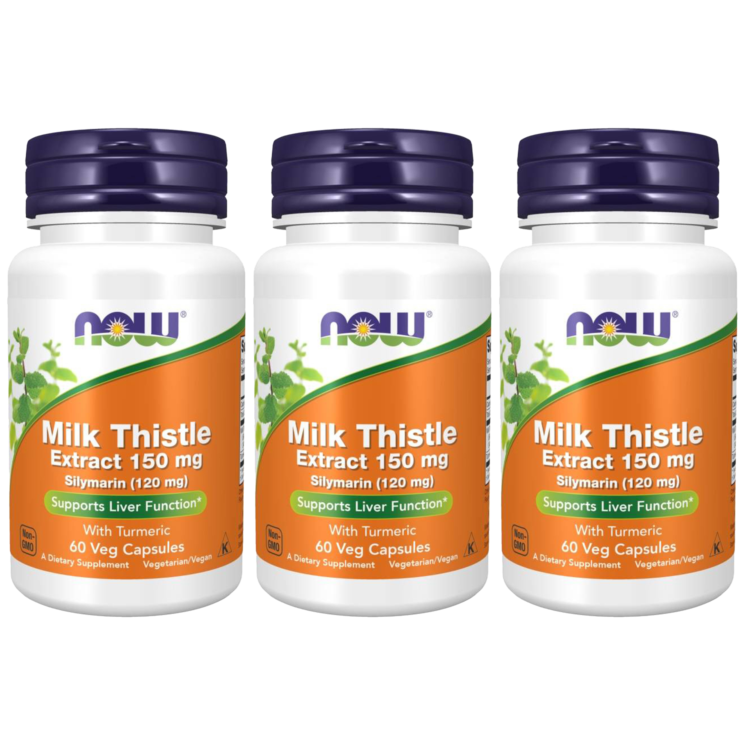 NOW Milk Thistle Extract 150mg Silymarin (120mg) with Turmeric - 3x 60vcaps.