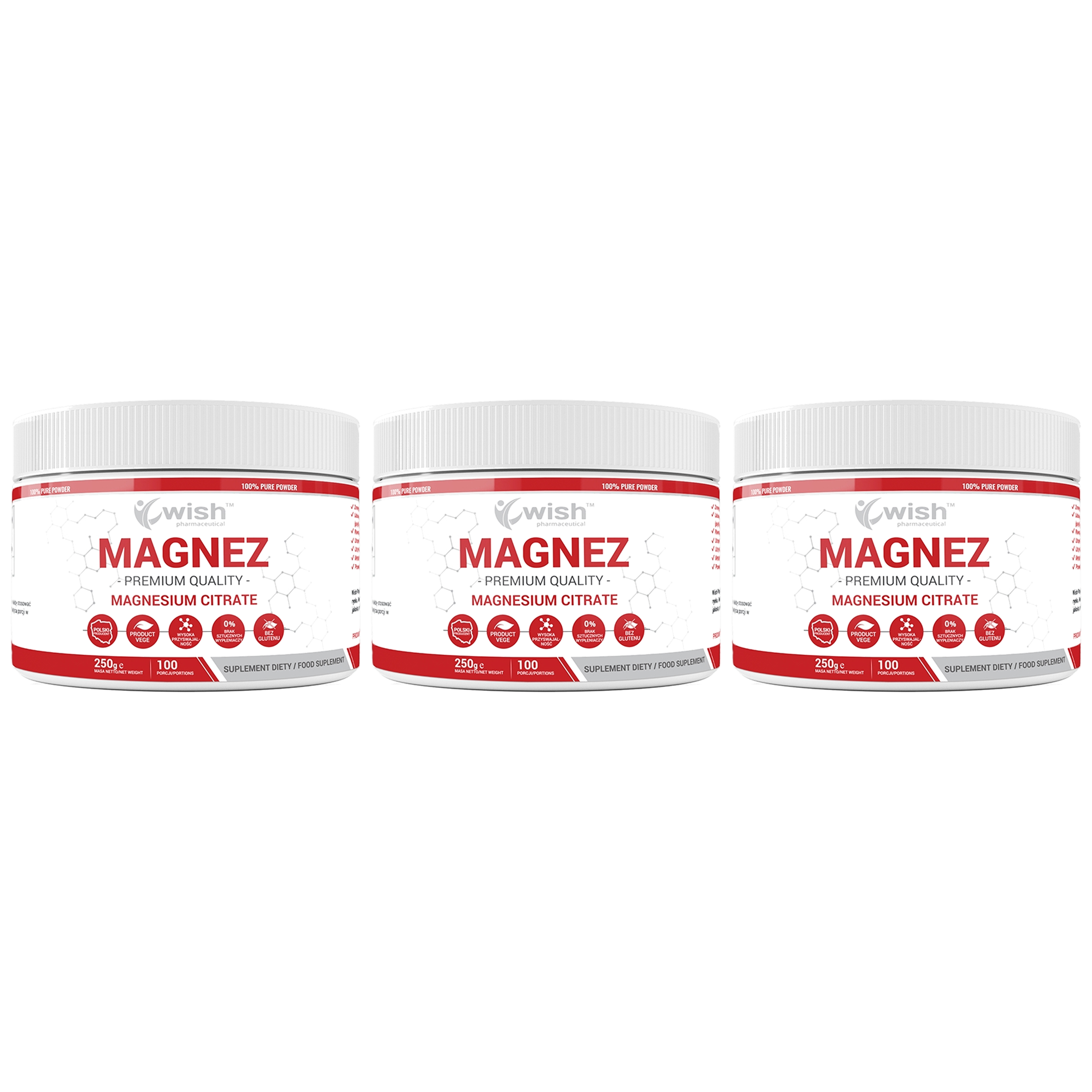 WISH Pharmaceutical Cytrynian Magnezu - 3x 250g