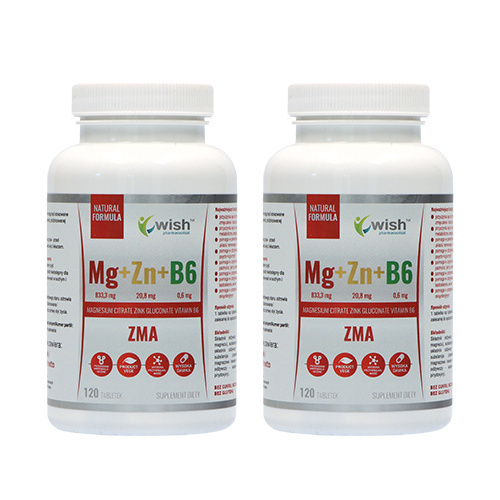 WISH Pharmaceutical Mg+Zn+Vit B6 (ZMA) - 2x 120tabs
