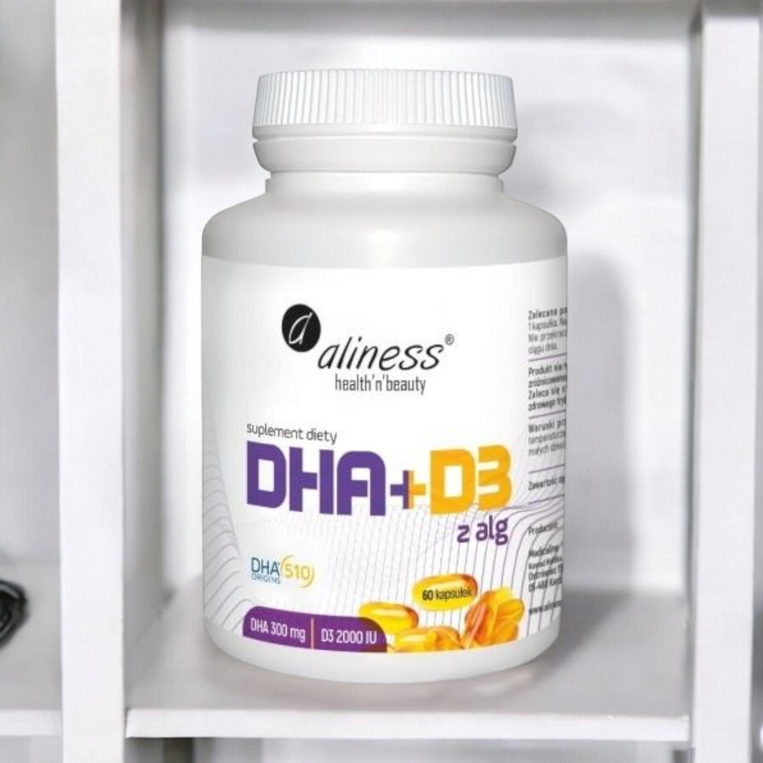 ALINESS - Omega DHA 300mg z Alg + D3 2000IU - 2x 60caps.
