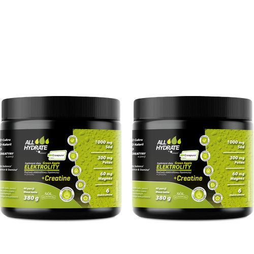 ALINESS - All Hydrate Elektolity+Creatine Creapure - 2x 380g - Green Apple