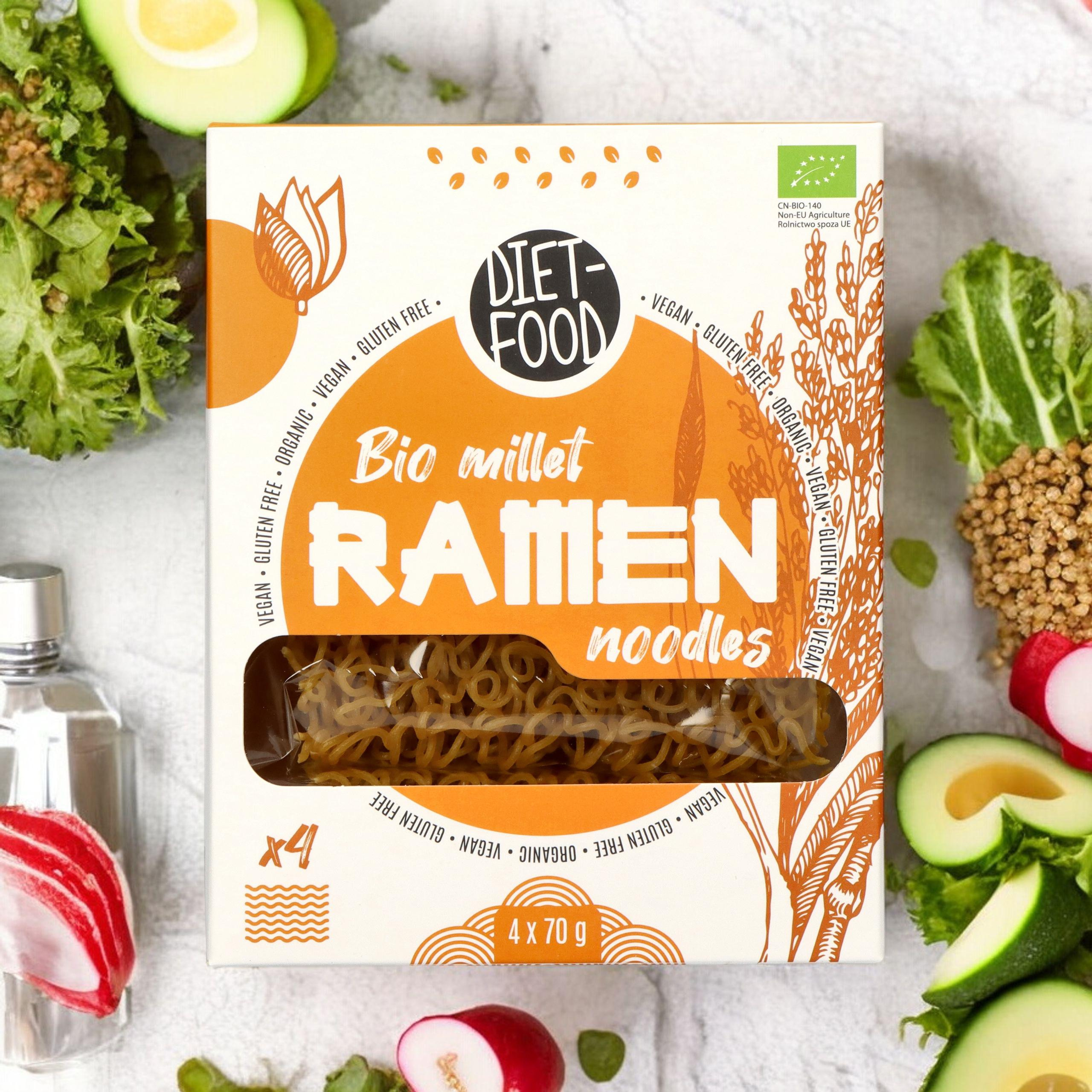 DIET FOOD Bio Millet Makaron Ramen Noodles - 4x3x 70g