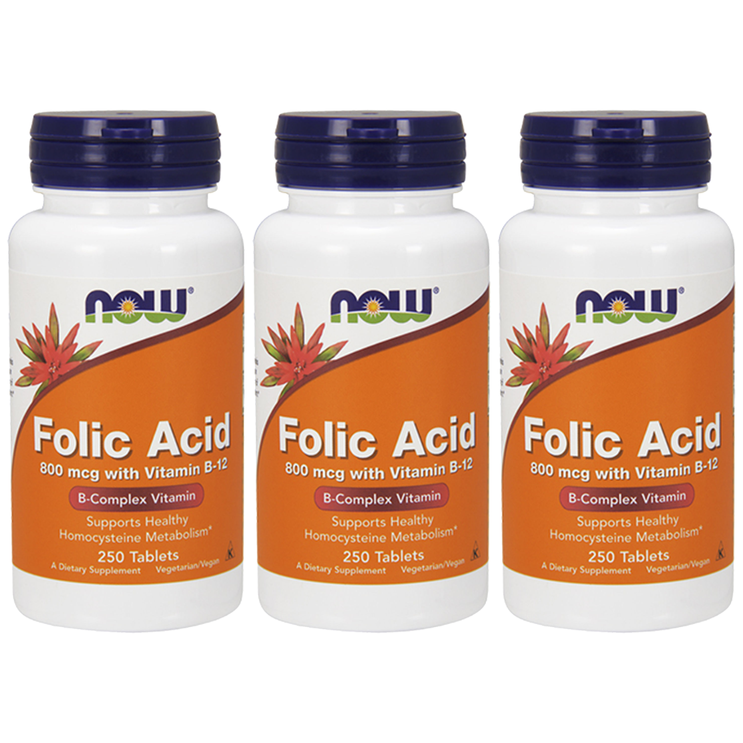 NOW Folic Acid 800mcg - 3x 250tabs.