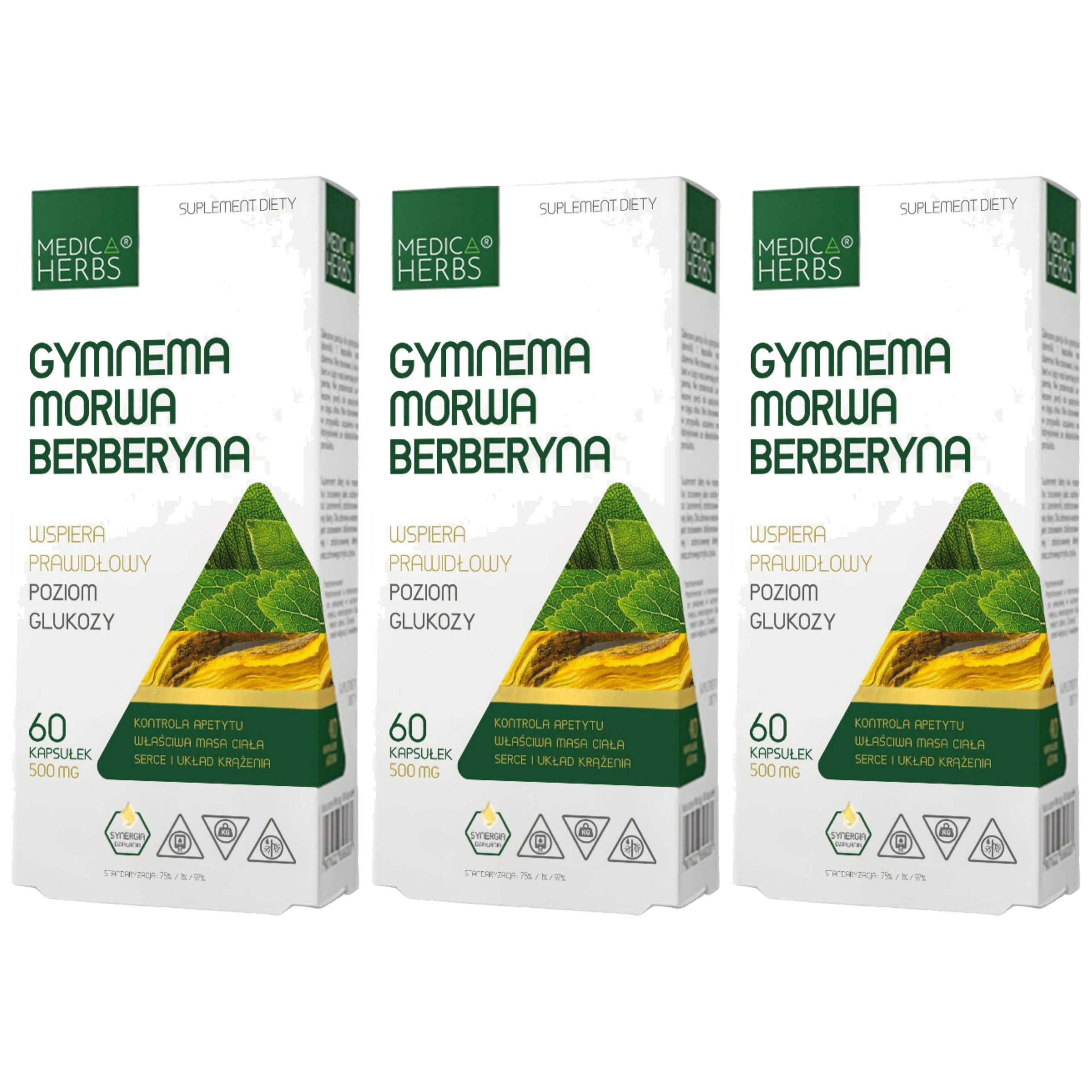 MEDICA HERBS - Gymnema Morwa Berberyna - 3x 60caps.