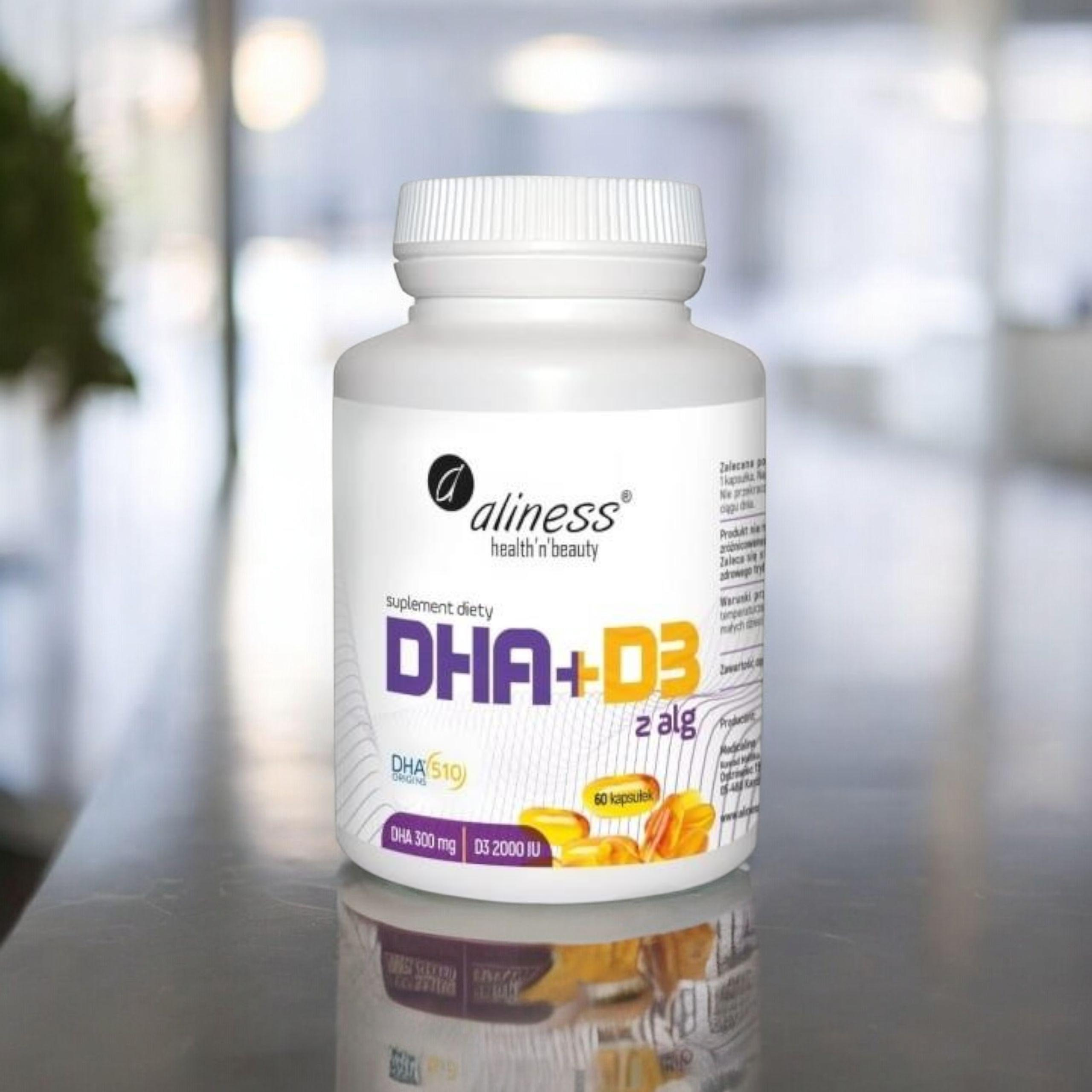 ALINESS - Omega DHA 300mg z Alg + D3 2000IU - 60caps.