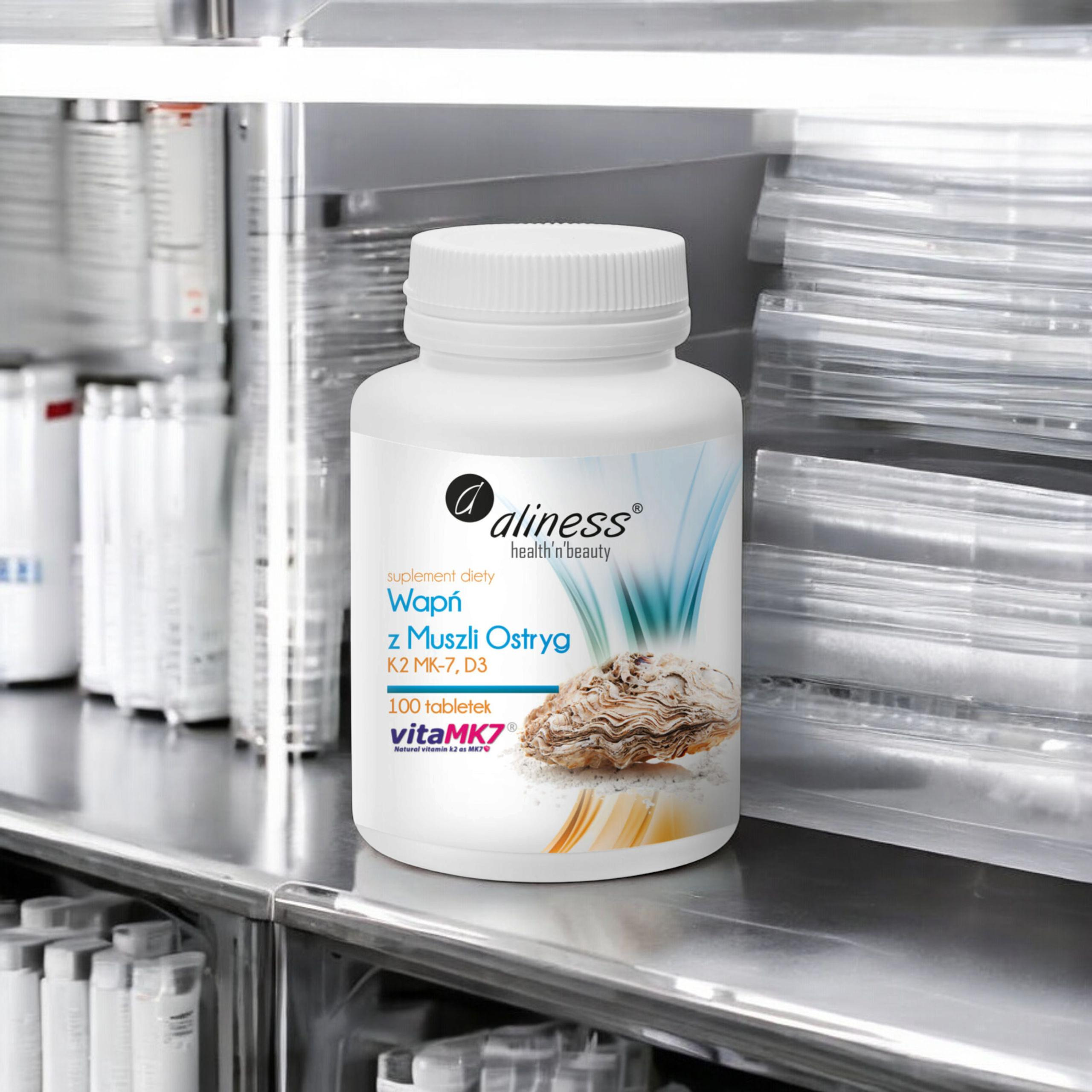 ALINESS Wapń z Muszli Ostryg K2 + D3 - 100tabs