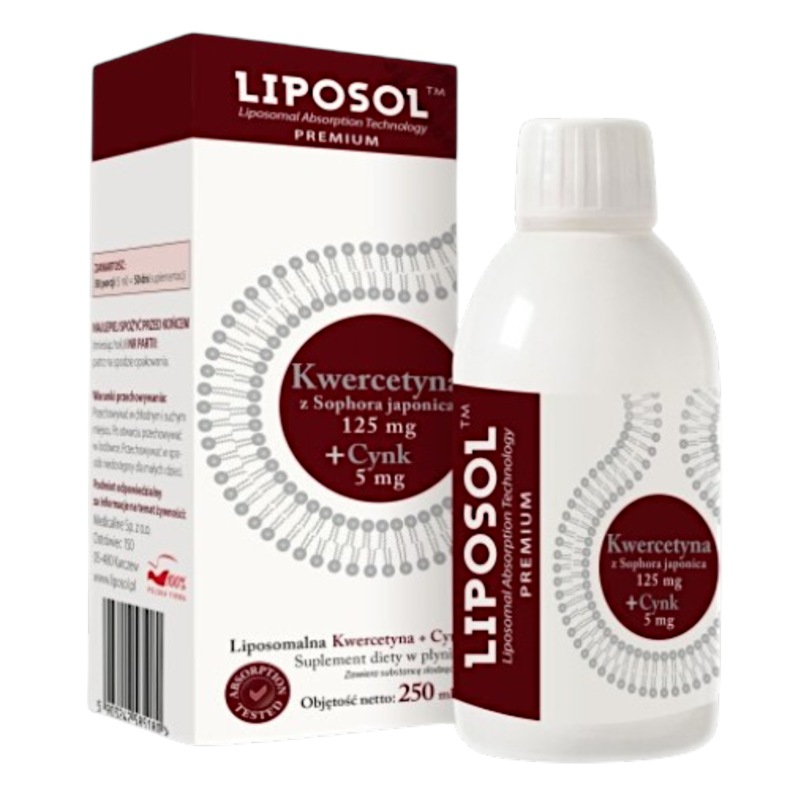ALINESS - Liposol Liposomalna Kwercetyna 125mg + Cynk 5mg - 3x 250ml