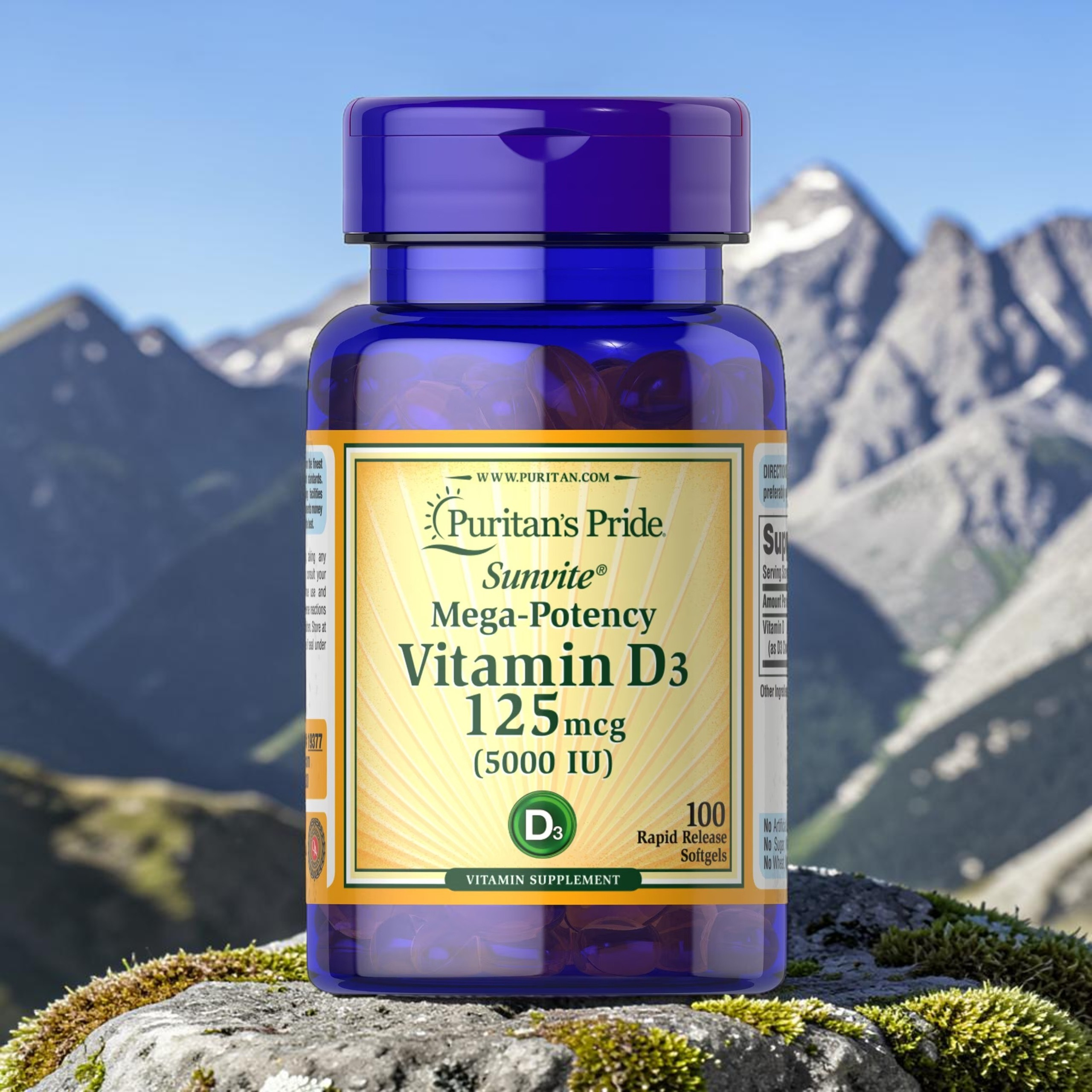 Puritan's Pride Vitamin D3 125µg (5000 IU) - 100softgels.