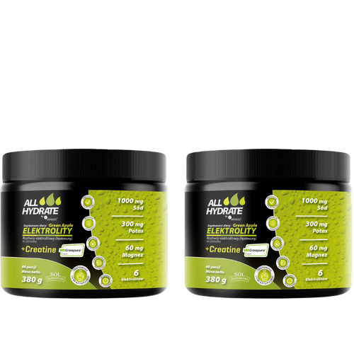 ALINESS - All Hydrate Elektolity+Creatine Creapure - 2x 380g - Green Apple