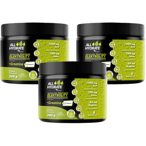 ALINESS - All Hydrate Elektolity+Creatine Creapure - 3x 380g - Green Apple