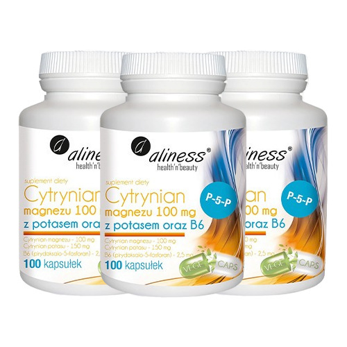 ALINESS Cytrynian Magnezu 100mg z Potasem i B6 - 3x 100 caps