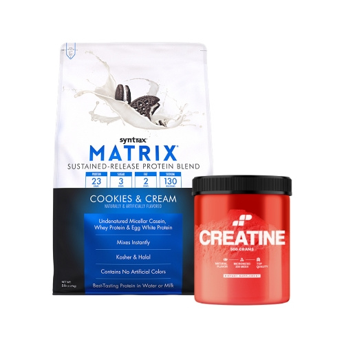 Białko Syntrax Matrix 5.0 Cookies Cream 2270g (75 porcji) + Kreatyna MP Nutrition Monohydrate 500g (100 porcji)