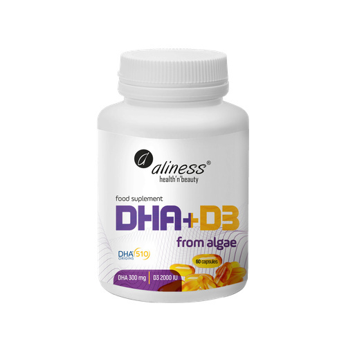 ALINESS - Omega DHA 300mg z Alg + D3 2000IU - 60caps.