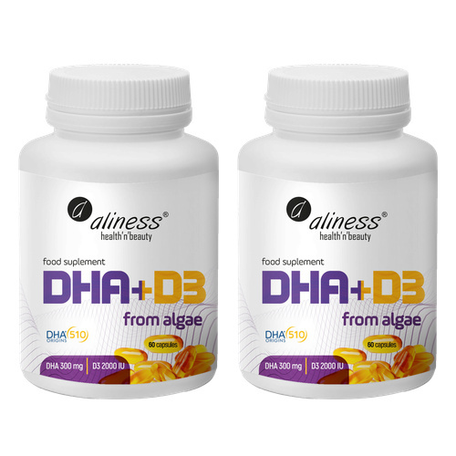 ALINESS - Omega DHA 300mg z Alg + D3 2000IU  - 2x 60caps.