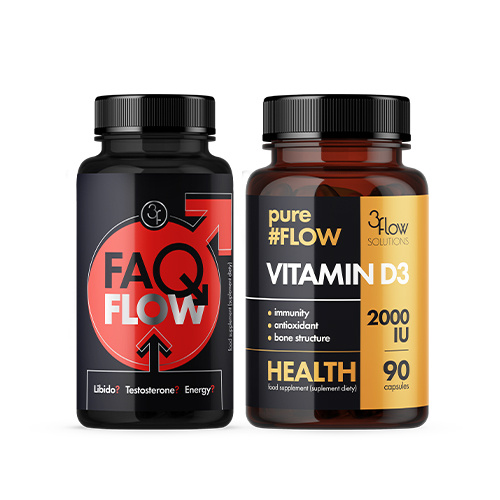 3FLOW SOLUTIONS Faqflow - 60kaps + Vitamin D3 2000IU 50mcg PureFlow - 90caps