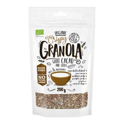 DIET FOOD Granola Organic with Cocoa and Seeds - 200g - Organiczna Granola z Kakao i Nasionami