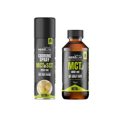 HIRO.LAB MCT Oil Olej MCT 400ml + Cooking Spray MCT & SCT Oil - 250ml - Sprej do pieczenia