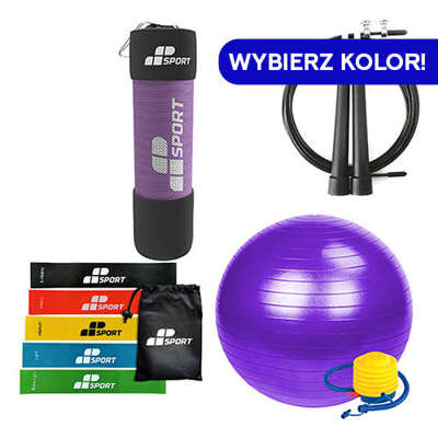 MP SPORT Zestaw gum do ćwiczeń Resistance Loop Bands - Level 1-5 + Yoga Ball + Skakanka Crossfit 3m - Jump Rope + NBR Yoga Mat