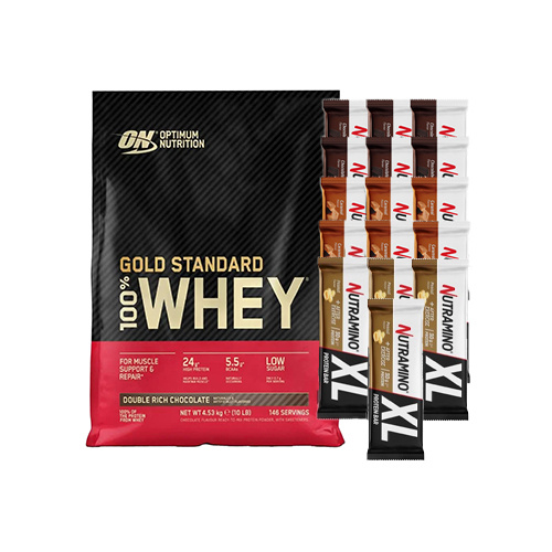 Zestaw OPTIMUM NUTRITION Whey Gold Standard - 4530g + NUTRAMINO - Protein Bar XL - 16x 82g