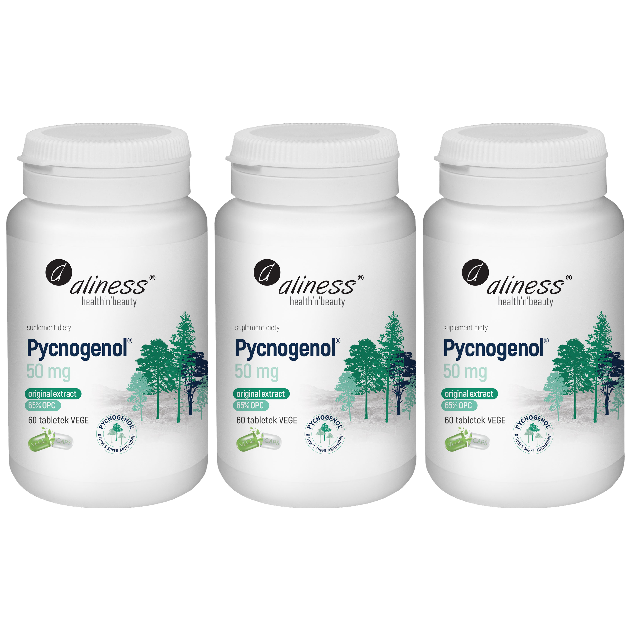 ALINESS - Pycnogenol Extract 65% 50mg - 60vcaps. x3