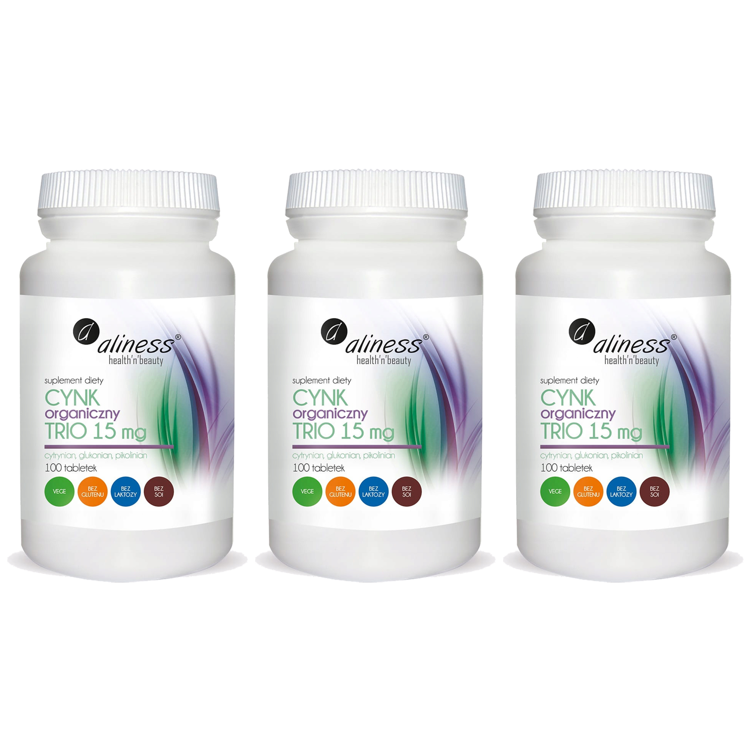 ALINESS Cynk Organiczny TRIO 15mg - 3x 100tabs