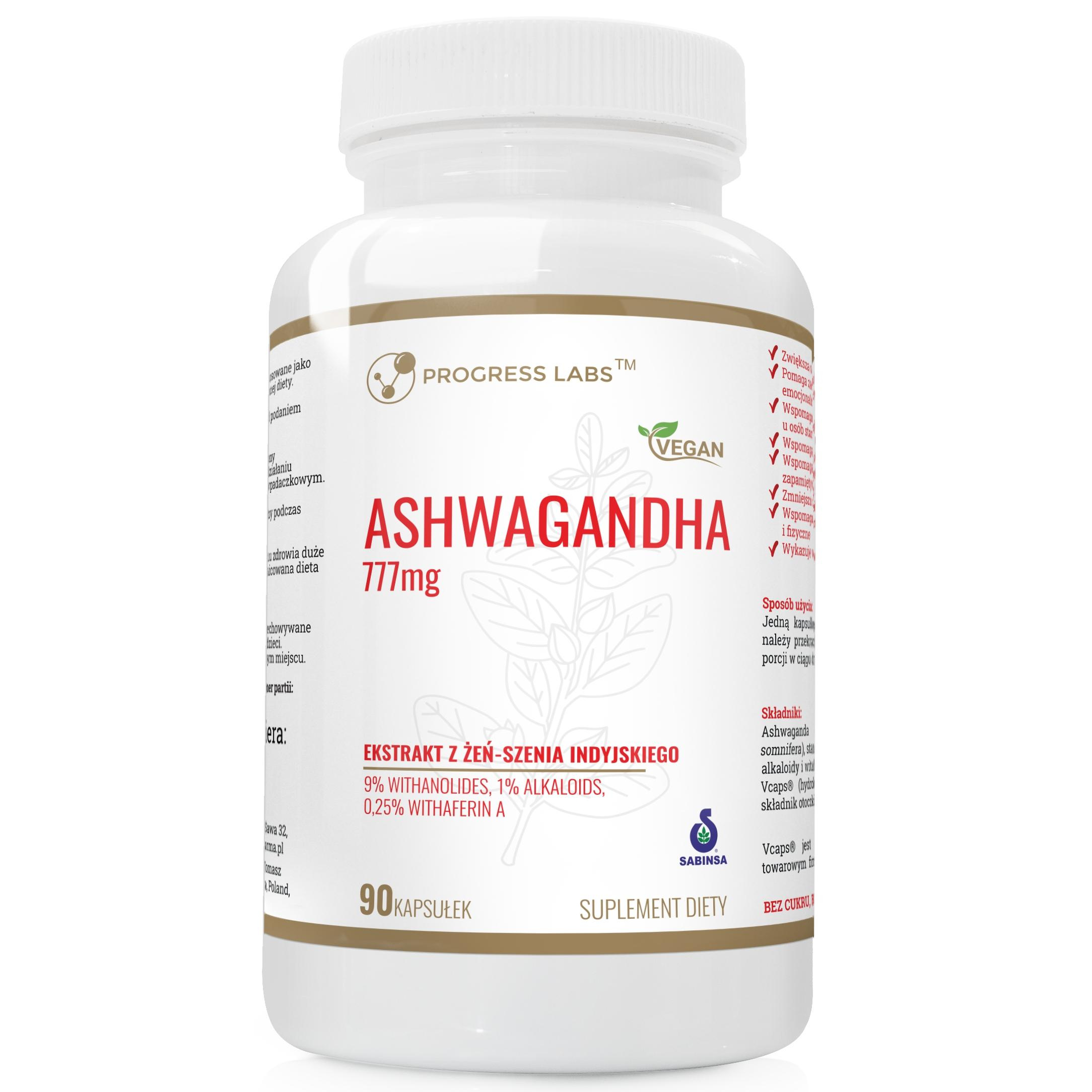 PROGRESS LABS - Ashwagandha Extract 777mg - 90vcaps.