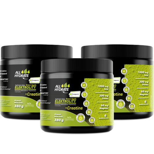 ALINESS - All Hydrate Elektolity+Creatine Creapure - 3x 380g - Green Apple