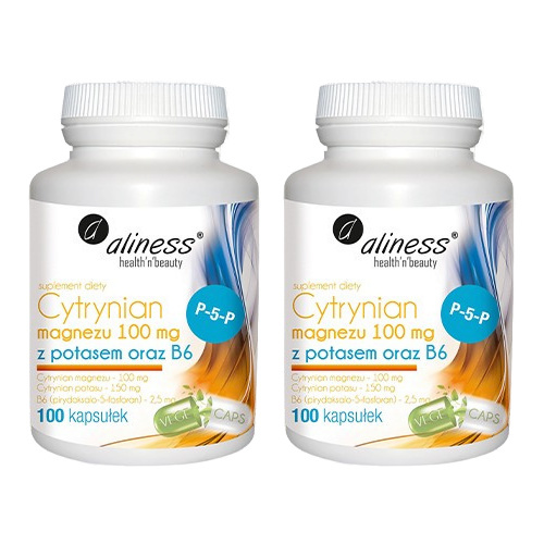 ALINESS Cytrynian Magnezu 100mg z Potasem i B6 - 2x 100 caps