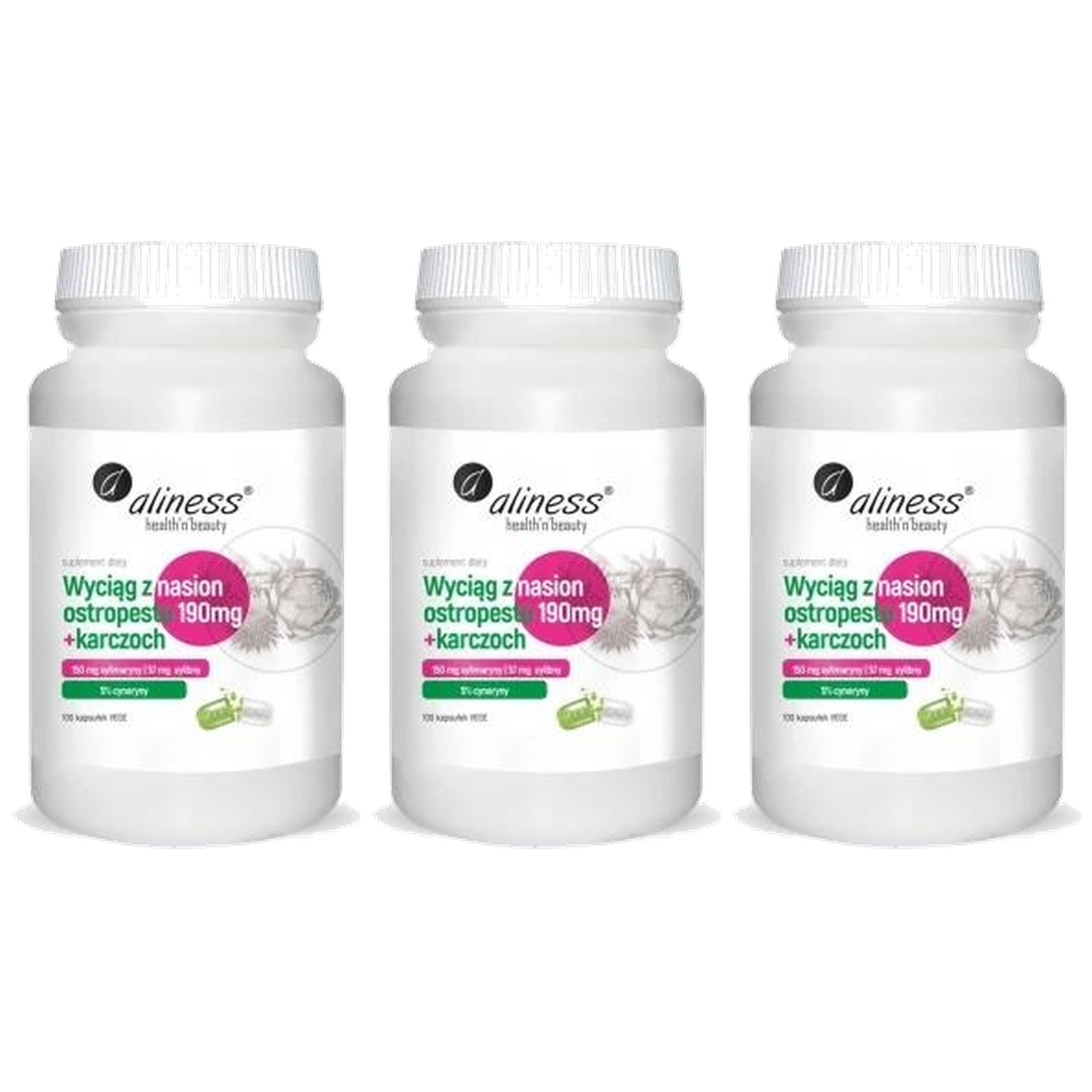 ALINESS - Wyciąg z Nasion Ostropestu 190mg + Karczoch - 3x 100caps.
