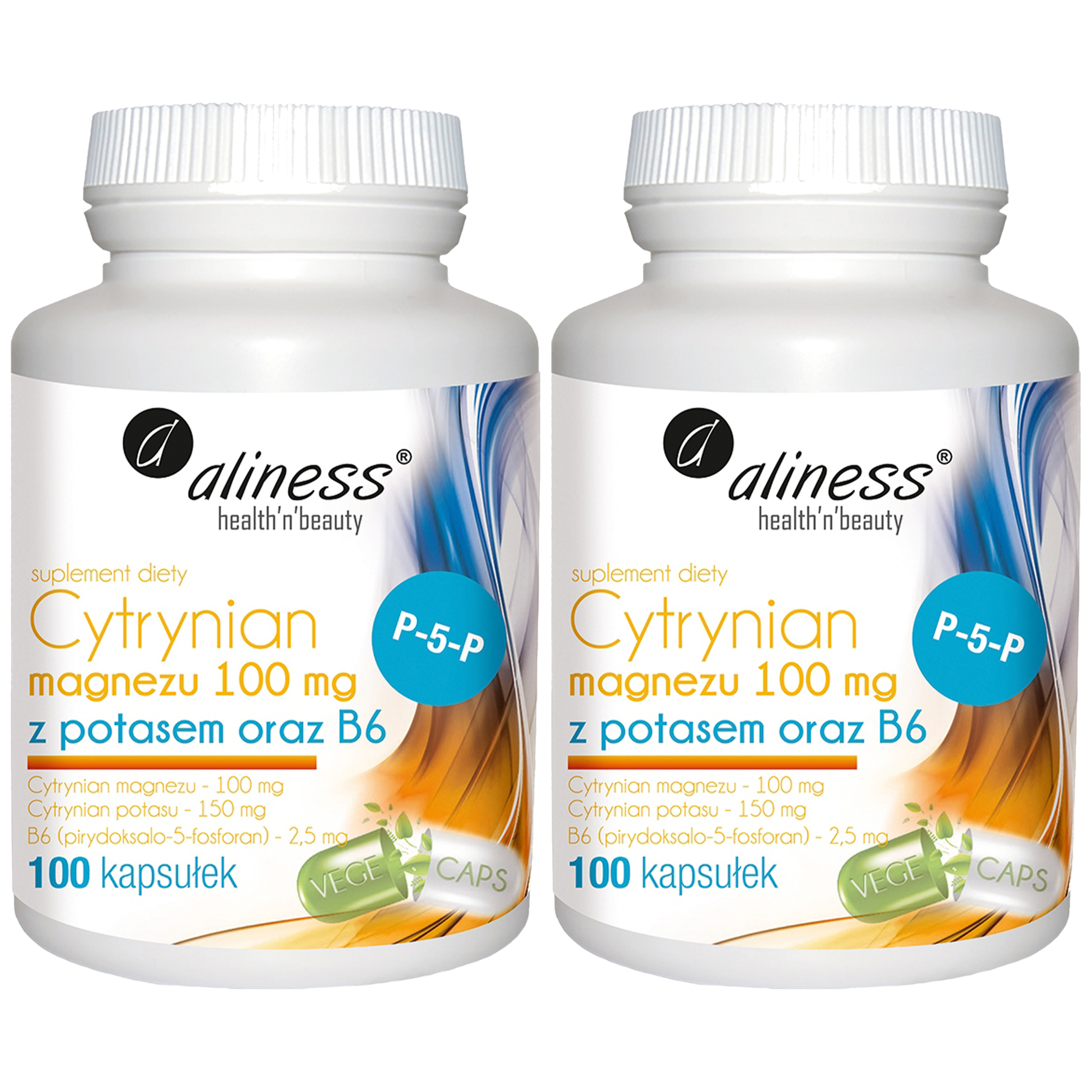 ALINESS Cytrynian Magnezu 100mg z Potasem i B6 - 2x 100 caps